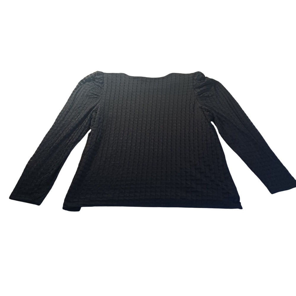 Calvin Klein CKCW0703 Womens 0X Black Textured Puff Sleeve Square Neck Blouse - Picture 7 of 8